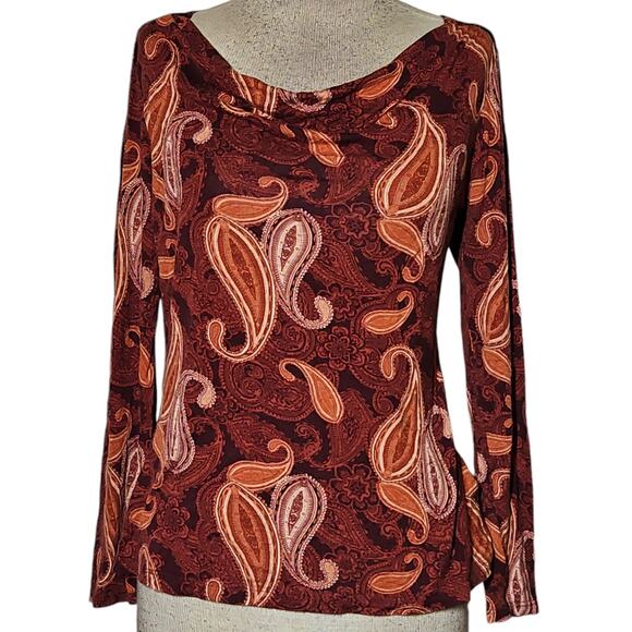 Pasiley Print Cowl Neck Blouse Size Medium - Picture 1 of 4